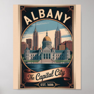 Vintage Albany New York Retro Travel Poster