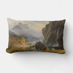 Vintage Albert Bierstadt Indians Spear Fishing Lumbar Cushion