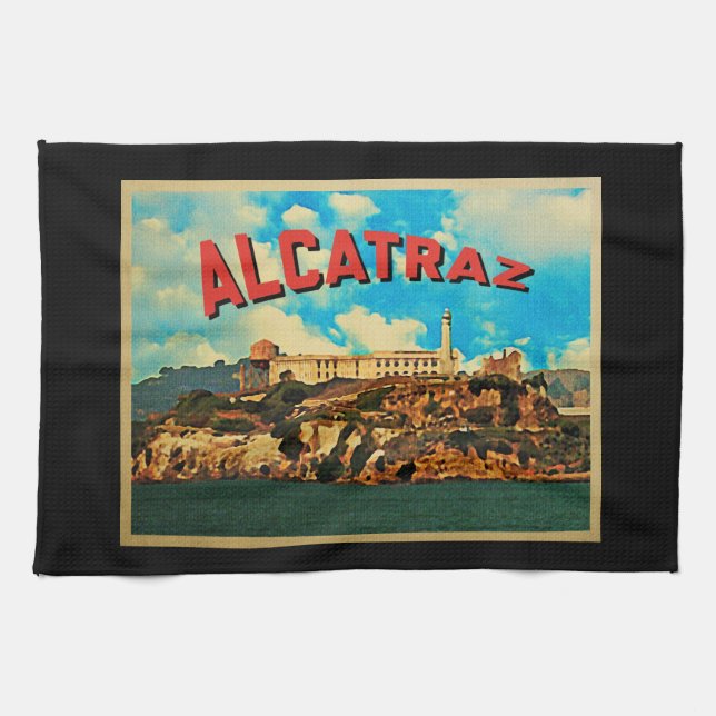 Vintage Alcatraz Island Tea Towel (Horizontal)