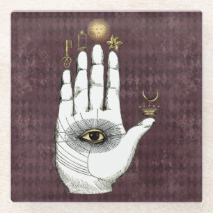 Vintage Alchemy Hand of Mysteries Glass Coaster