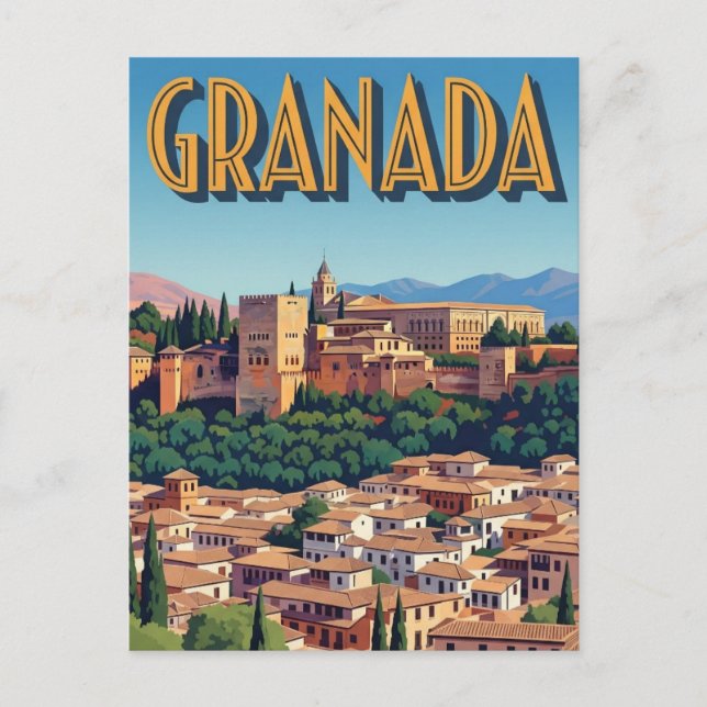 Vintage Alhambra Granada Spain Travel Postcard (Front)