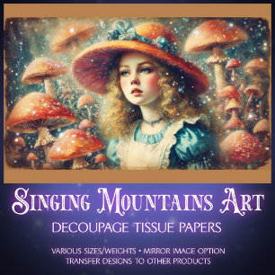 Vintage Alice and Mushrooms Decoupage Tissue Paper