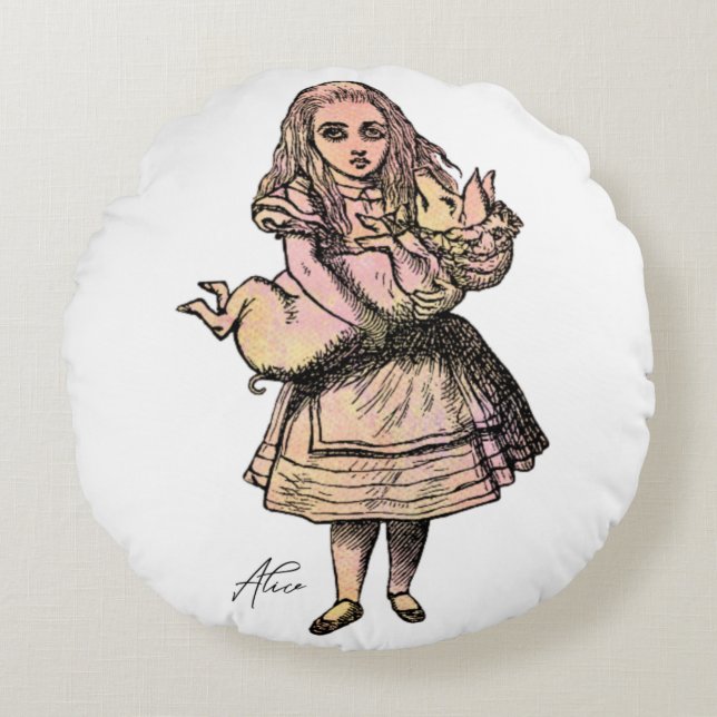 Vintage Alice and Pig Round Cushion (Front)