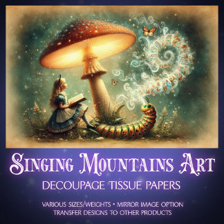 Vintage Alice Caterpillar Mushroom Art Decoupage Tissue Paper