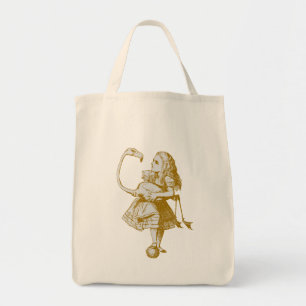 Vintage Alice & Flamingo in Wonderland Tote Bag