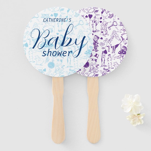 Vintage Alice in Wonderland Baby Shower Hand Fan (Front and Back)