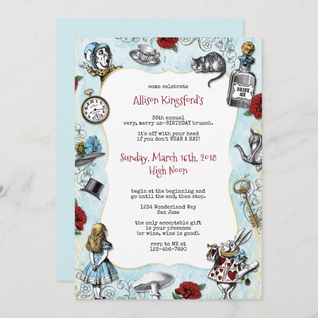 Vintage Alice in Wonderland Birthday Invitation (Front/Back)
