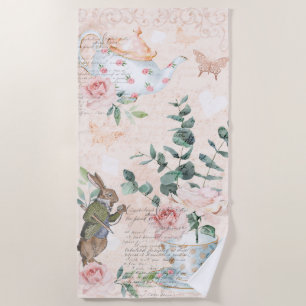 Vintage Alice In Wonderland Collage Decoupage Beach Towel