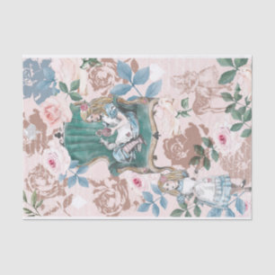 Vintage Alice In Wonderland Decoupage Pink Roses Tissue Paper