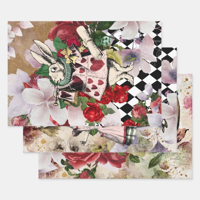 Vintage Alice in Wonderland Decoupage Wrapping Paper Sheet (Set)