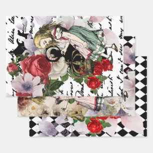Vintage Alice in Wonderland Decoupage Wrapping Paper Sheet