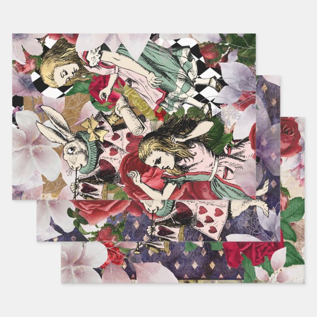 Vintage Alice in Wonderland Decoupage Wrapping Paper Sheet (Set)