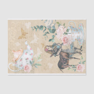 Vintage Alice In Wonderland Deer Teapot Decoupage Tissue Paper