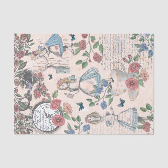 Vintage Alice In Wonderland Fairytale Decoupage Tissue Paper (Front)
