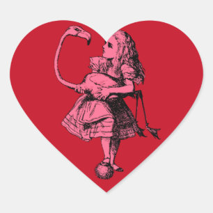 Vintage Alice in Wonderland Flamingo Heart Sticker