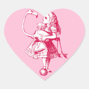 Vintage Alice in Wonderland Flamingo Heart Sticker
