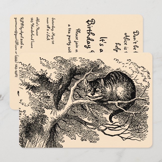 Vintage Alice in Wonderland, Girl Birthday Invitation (Front/Back)