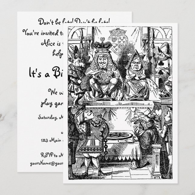 Vintage Alice in Wonderland Girl Birthday Party Invitation (Front/Back)