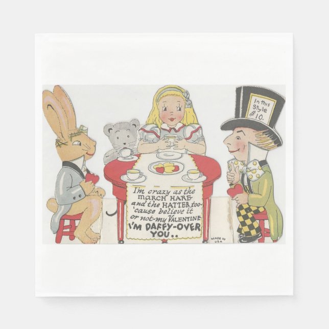 Vintage Alice In Wonderland Mad Tea Party Napkin (Front)