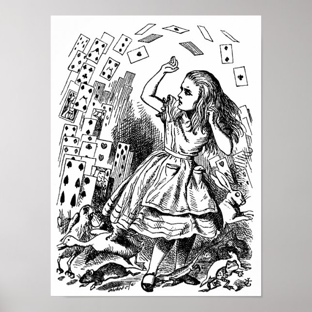 Vintage Alice in Wonderland, Playing Cards Flying Poster (Front)