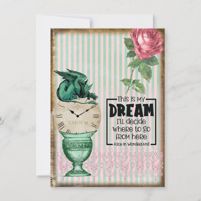 Vintage Alice in Wonderland Rose Gryphon Quote Card (Front)