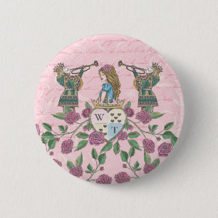 Vintage Alice In Wonderland Roses & Monogram Crest 6 Cm Round Badge