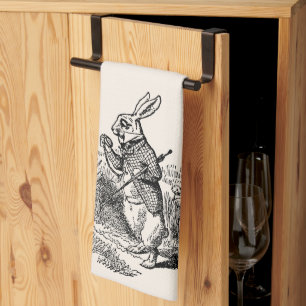Vintage Alice in Wonderland the White Rabbit Watch Tea Towel