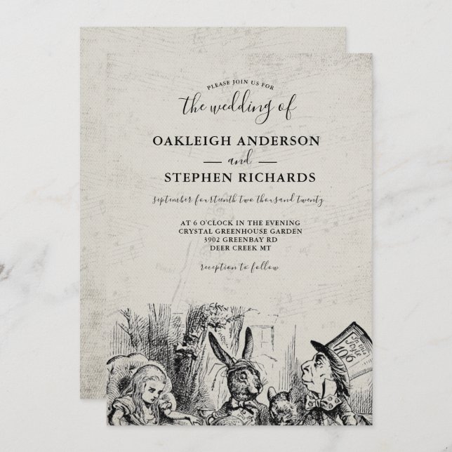 Vintage Alice in Wonderland Wedding Invitation (Front/Back)