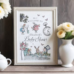 Vintage Alice In Wonderland Welcome Baby Shower  Poster<br><div class="desc">Vintage Alice in Wonderland-themed baby shower welcome sign. Perfect for an Alice in Wonderland-themed baby shower party. The design features a mix of our own hand-drawn original florals and artwork. We've meticulously restored the iconic Alice in Wonderland vintage illustrations by hand sketching them and bringing them to life with beautiful...</div>