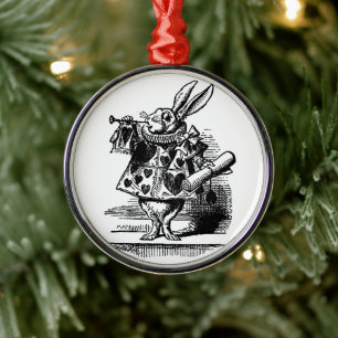 Vintage Alice in Wonderland White Rabbit as Herald Metal Tree Decoration