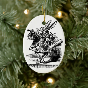 Vintage Alice in Wonderland, White Rabbit Ceramic Tree Decoration