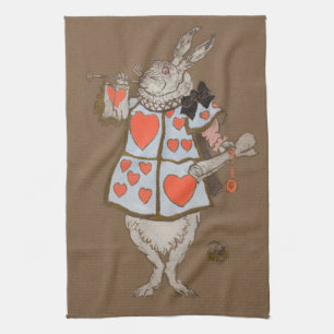 Vintage Alice in Wonderland White Rabbit Herald Tea Towel