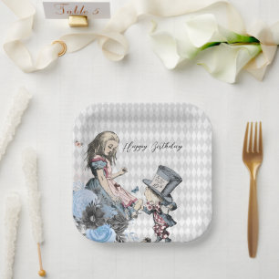 Vintage Alice & Mad Hatter Customizable Paper Plate
