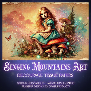 Vintage Alice On Mushroom Fantasy Decoupage Tissue Paper