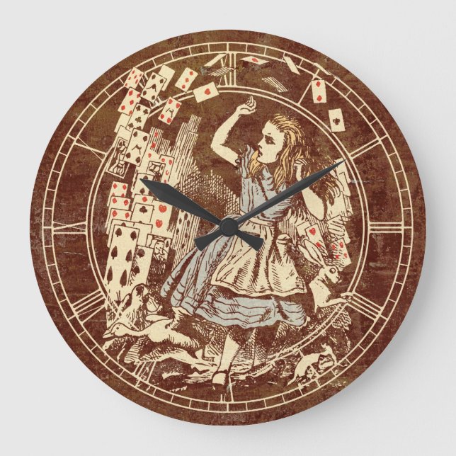 Vintage Alice Playing Cards Flying Large Clock (Front)