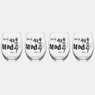 Vintage Alice Stretched “We’re All Mad Here” Stemless Wine Glass