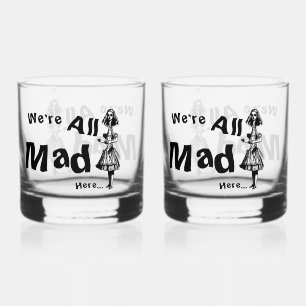 Vintage Alice Stretched “We’re All Mad Here” Whiskey Glass