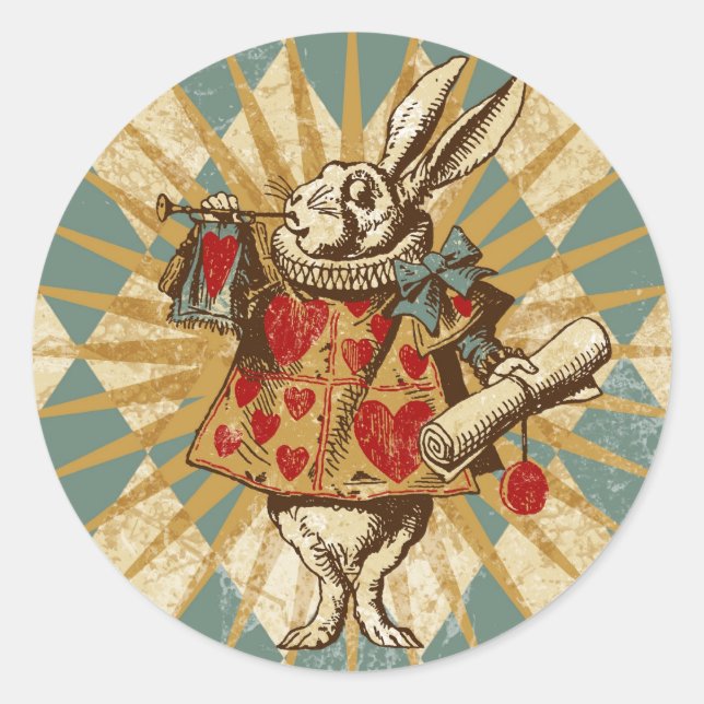 Vintage Alice White Rabbit Classic Round Sticker (Front)