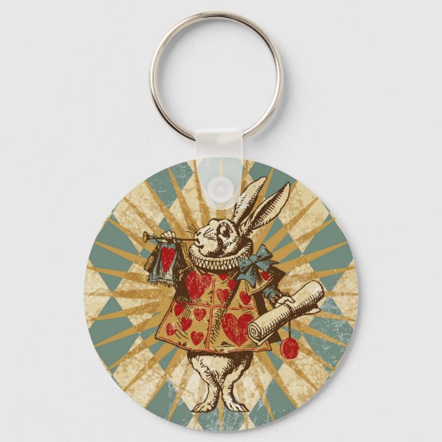 Vintage Alice White Rabbit Key Ring (Front)