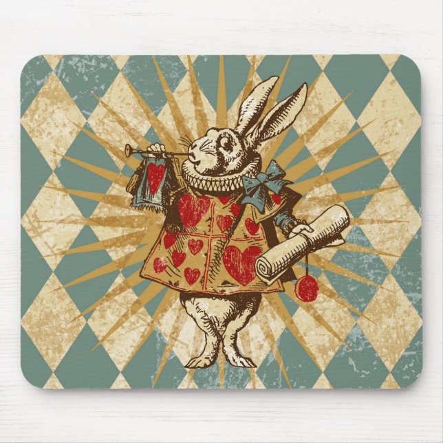 Vintage Alice White Rabbit Mouse Pad (Front)