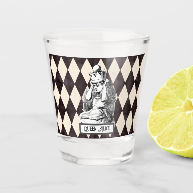 Vintage Alice with Crown Harlequin  Shot Glass (Front)