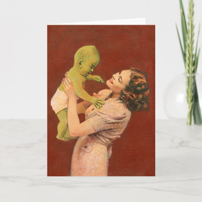 Vintage Alien Baby Greetings Card (Front)
