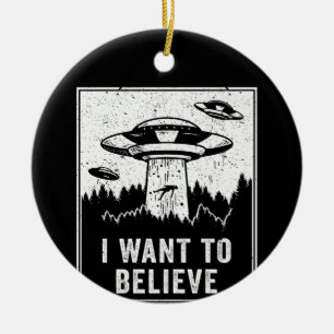 Vintage Alien UFO Hunter I Want To Believe Retro P Ceramic Tree Decoration