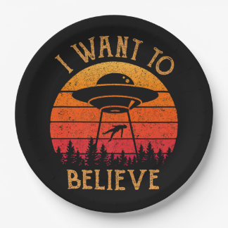 Vintage Alien UFO Hunter I Want To Believe Retro P Paper Plate