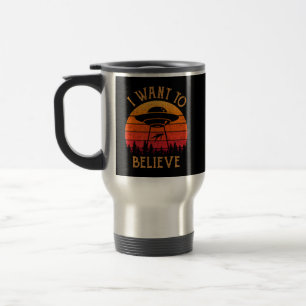 Vintage Alien UFO Hunter I Want To Believe Retro P Travel Mug
