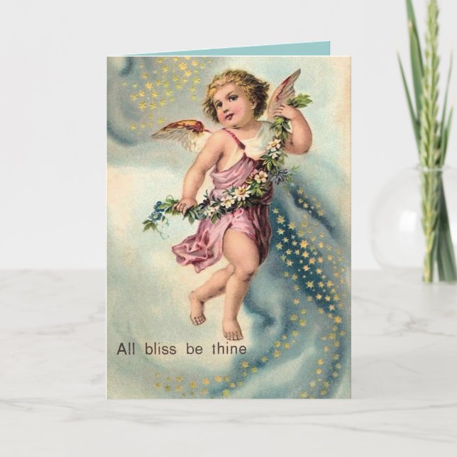 Vintage "All Bliss be Thine" Angel Christmas Card (Front)