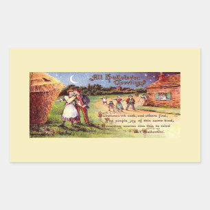 Vintage All Halloween Greeting Couple Rectangular Sticker