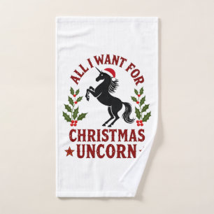 Vintage All I Want for Christmas Is a Unicorn Funn Hand Towel