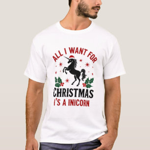 Vintage All I Want for Christmas Is a Unicorn Funn T-Shirt