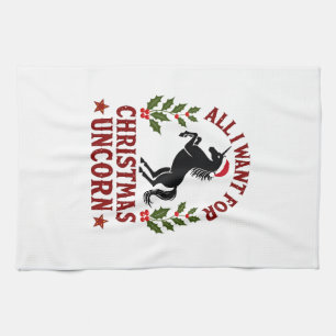 Vintage All I Want for Christmas Is a Unicorn Funn Tea Towel
